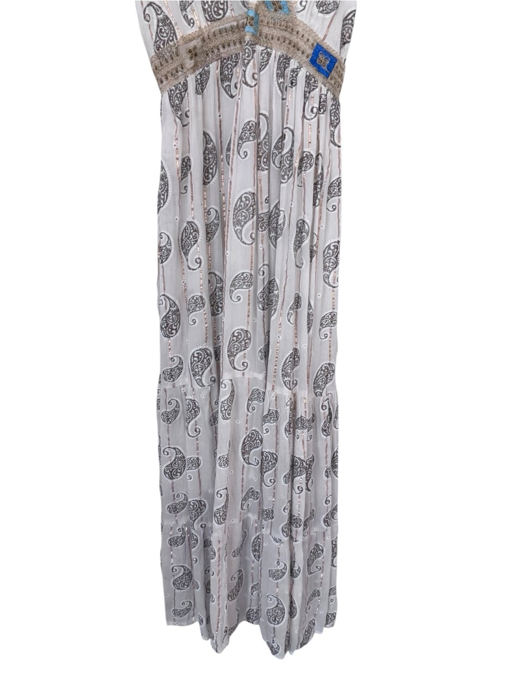 Zury Boho Paisley Metallic Maxi Dress Free Size S/M NWT Resort Festival - Picture 5 of 13
